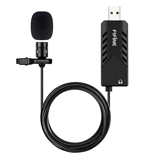 Fifine USB Lavalier Lapel Microphone, Clip-on Cardioid Condenser Computer Mic Plug and Play USB Microphone with Sound Card for PC and Mac-K053