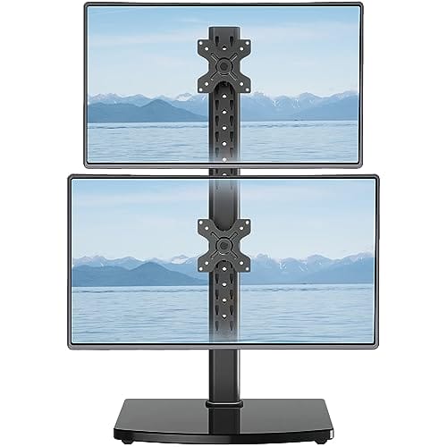 MOUNT PRO Vertical Dual Monitor Stand for 2 Computer Screen up to 32 Inch/33lbs Each, Stacked Monitor Mount, Free-Standing Monitor Desk stand with Swivel, Tilt, Height Adjustable, VESA Stand 100 x 100