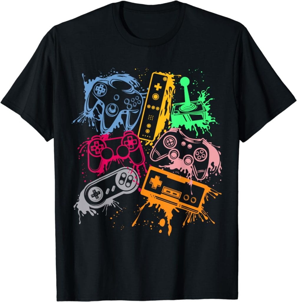 Retro Arcade Gamer T-Shirt with Console Controllers