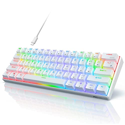 RK ROYAL KLUDGE RK61 Wired 60% Mechanical Gaming Keyboard RGB Backlit Ultra-Compact Hot-Swappable Blue Switch White